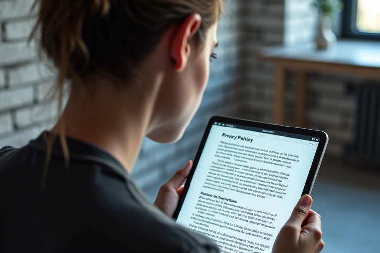 A person reviewing privacy policy on a tablet