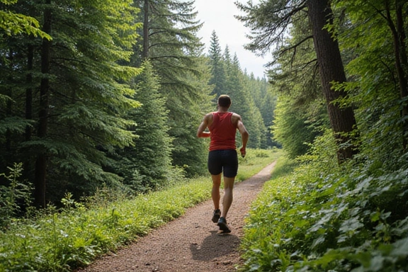 Άνθρωπος να τρέχει σε μονοπάτι στη φύση, συμβολίζοντας την αθλητική διατροφή